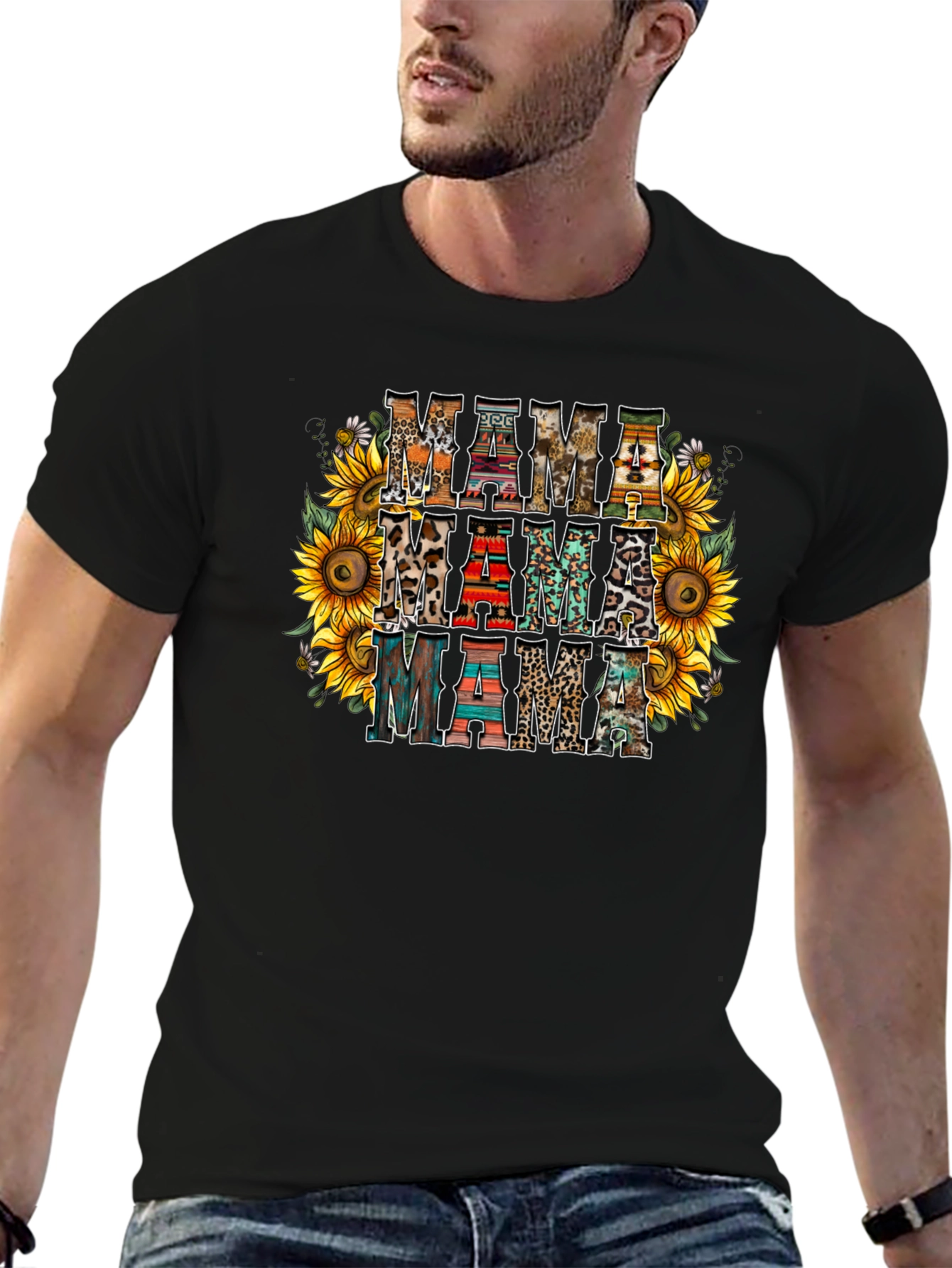 Rustic Mama T-Shirt Sunflower Print
