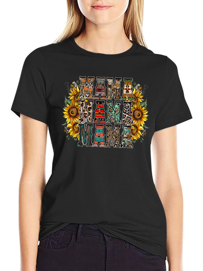 Rustic Mama T-Shirt Sunflower Print