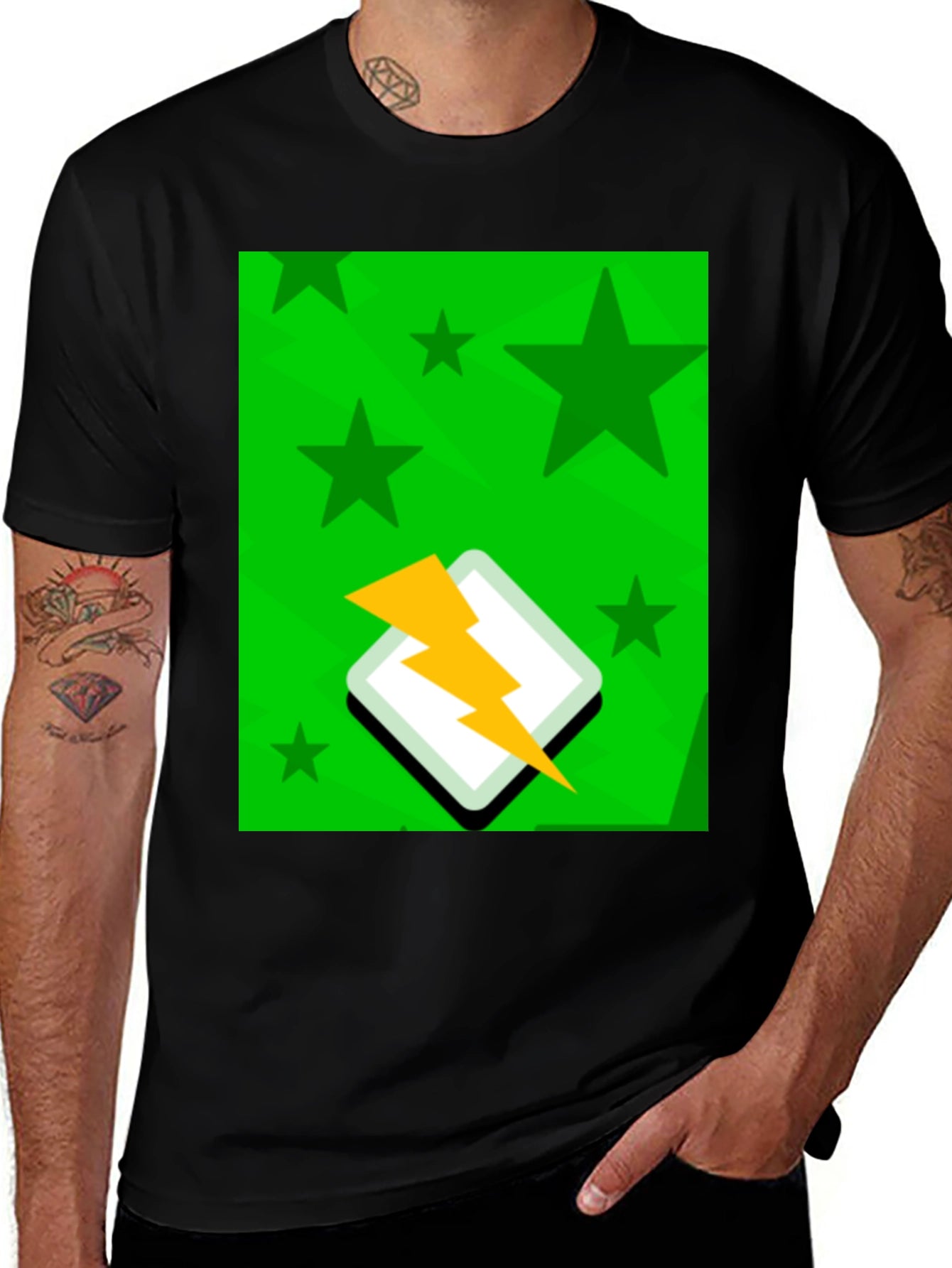 Starry Lightning Bolt Graphic Tee - Casual Style