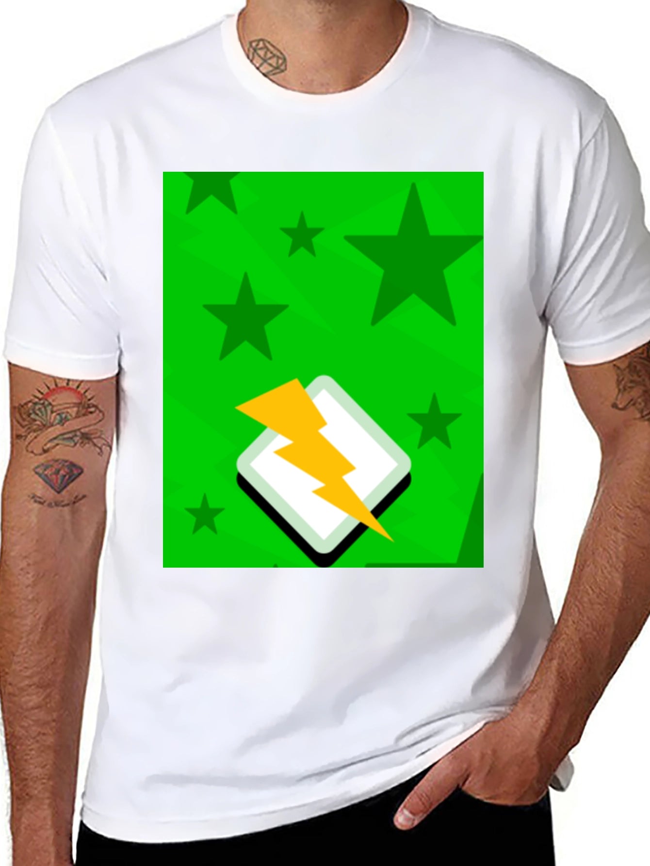 Starry Lightning Bolt Graphic Tee - Casual Style