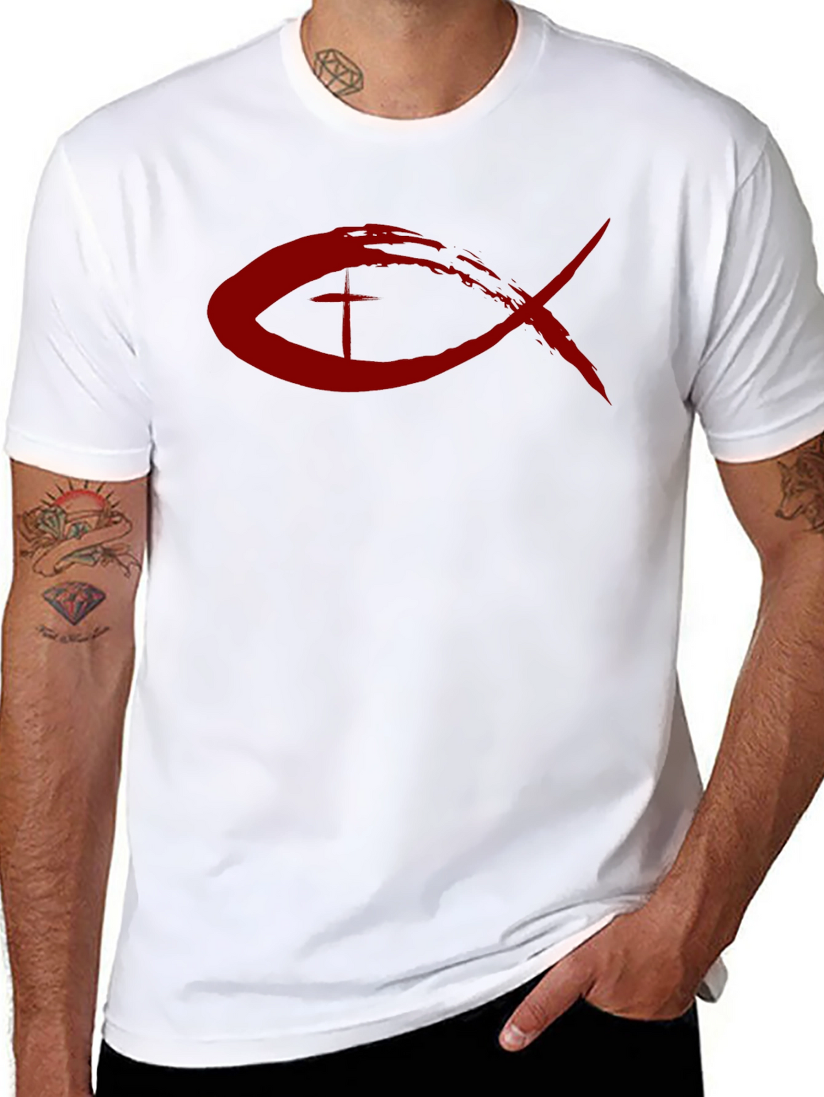 Christian Fish Symbol T-Shirt - Red Design