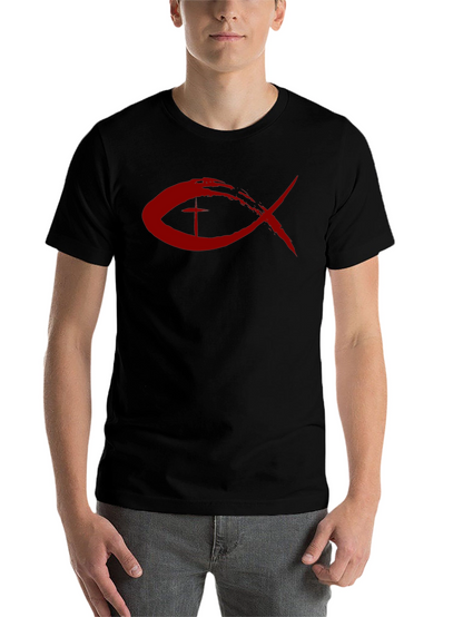 Christian Fish Symbol T-Shirt - Red Design