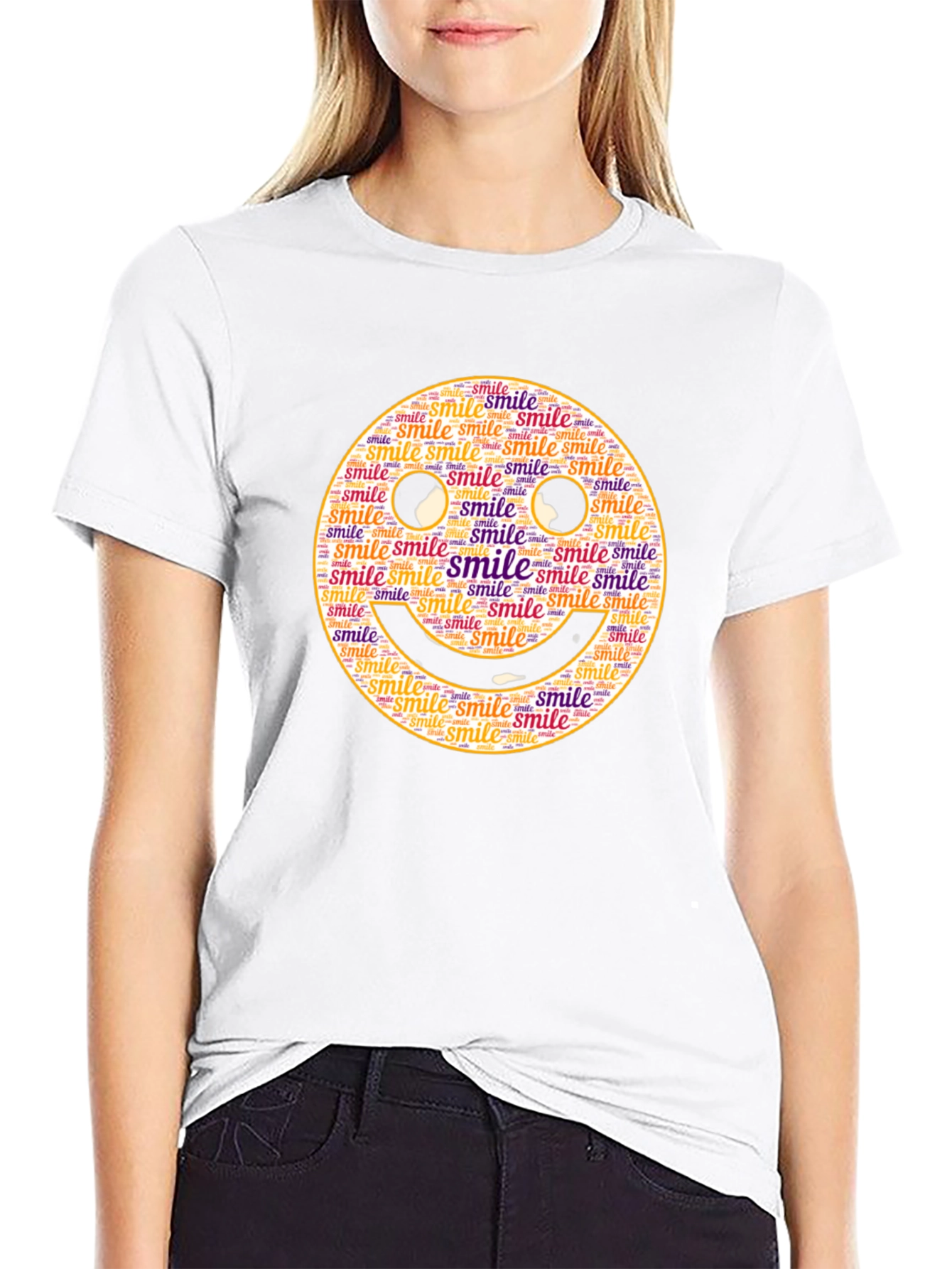 Smiley Face Word Art Black T-Shirt