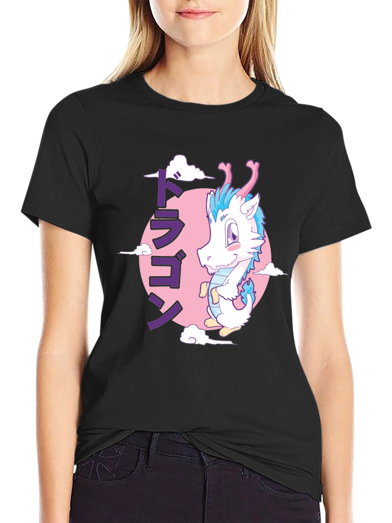 Anime Dragon Graphic T-Shirt - Black
