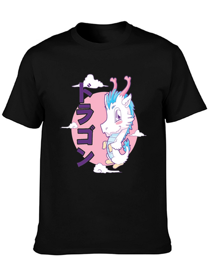 Anime Dragon Graphic T-Shirt - Black