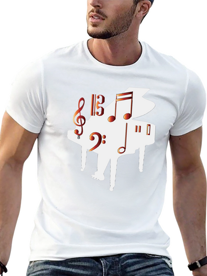 Piano Music Graphic Tee - Black Casual T-Shirt