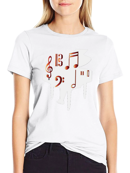 Piano Music Graphic Tee - Black Casual T-Shirt