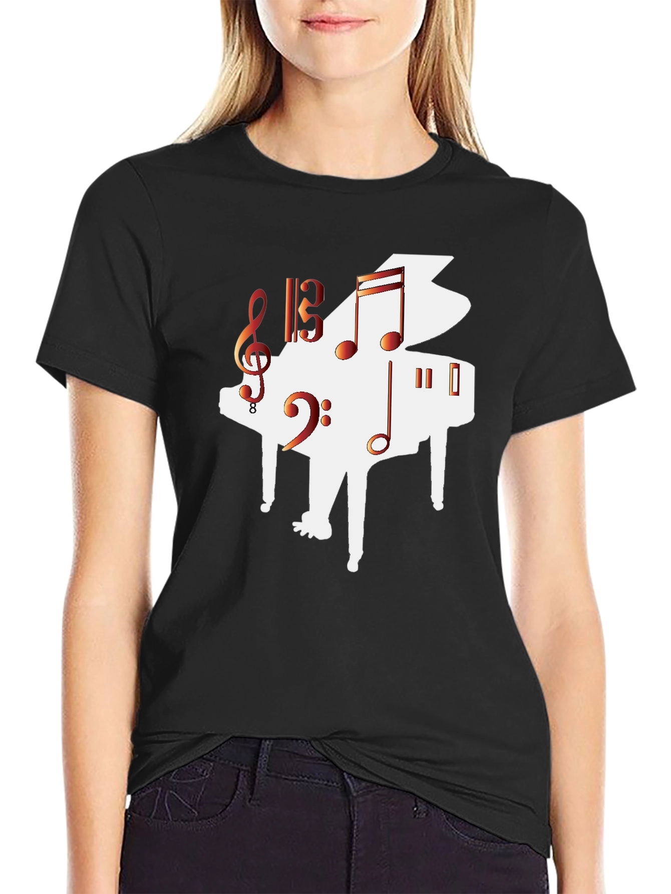 Piano Music Graphic Tee - Black Casual T-Shirt