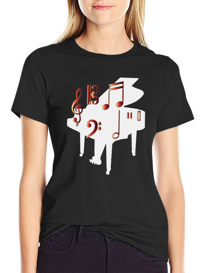 Piano Music Graphic Tee - Black Casual T-Shirt