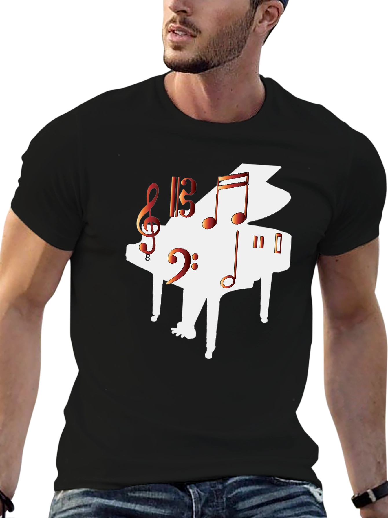 Piano Music Graphic Tee - Black Casual T-Shirt
