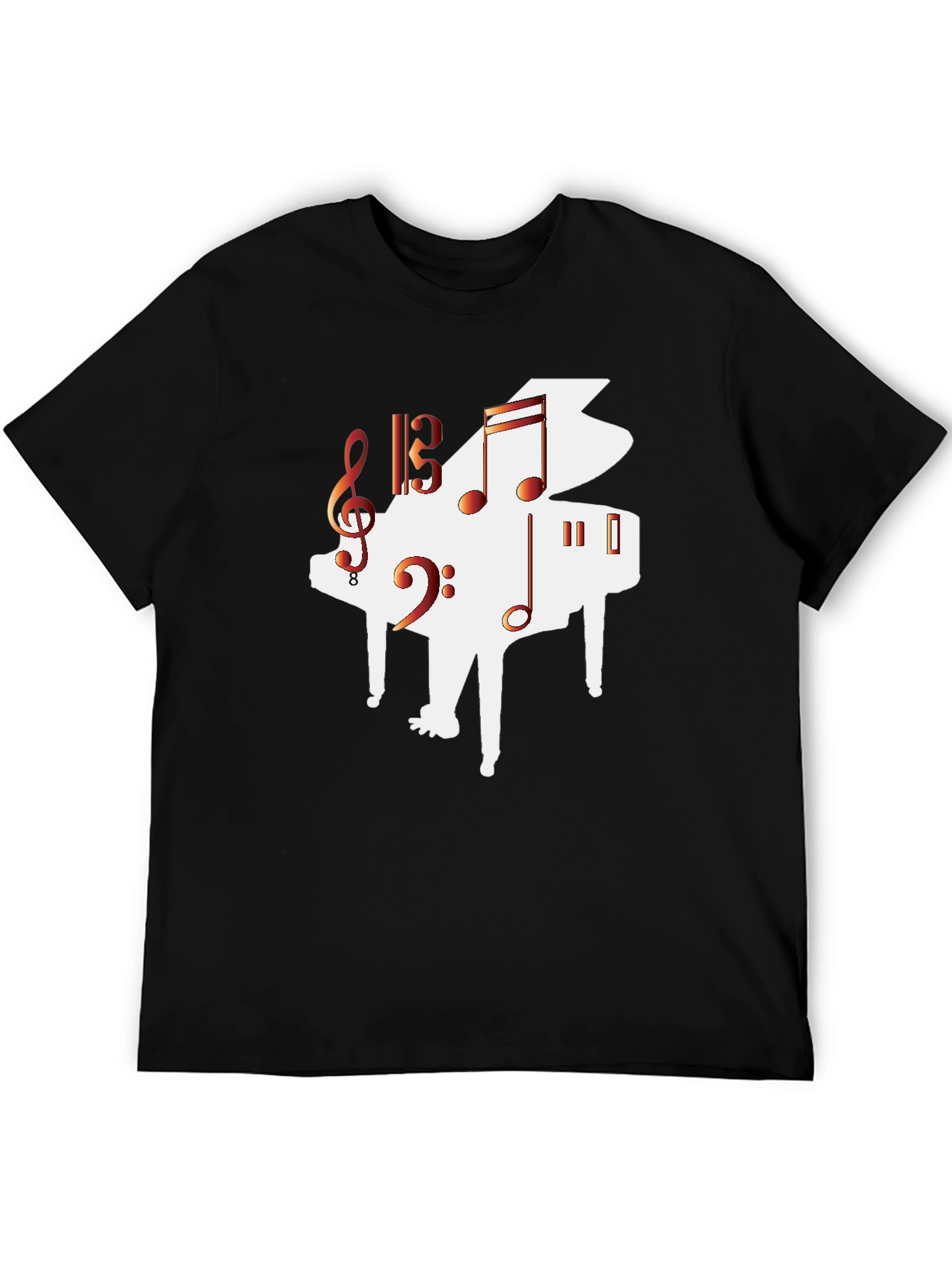 Piano Music Graphic Tee - Black Casual T-Shirt