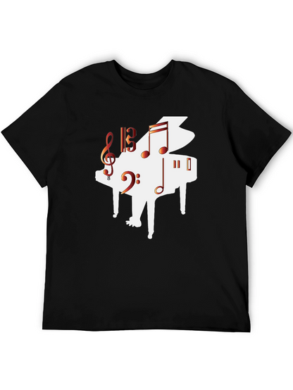 Piano Music Graphic Tee - Black Casual T-Shirt
