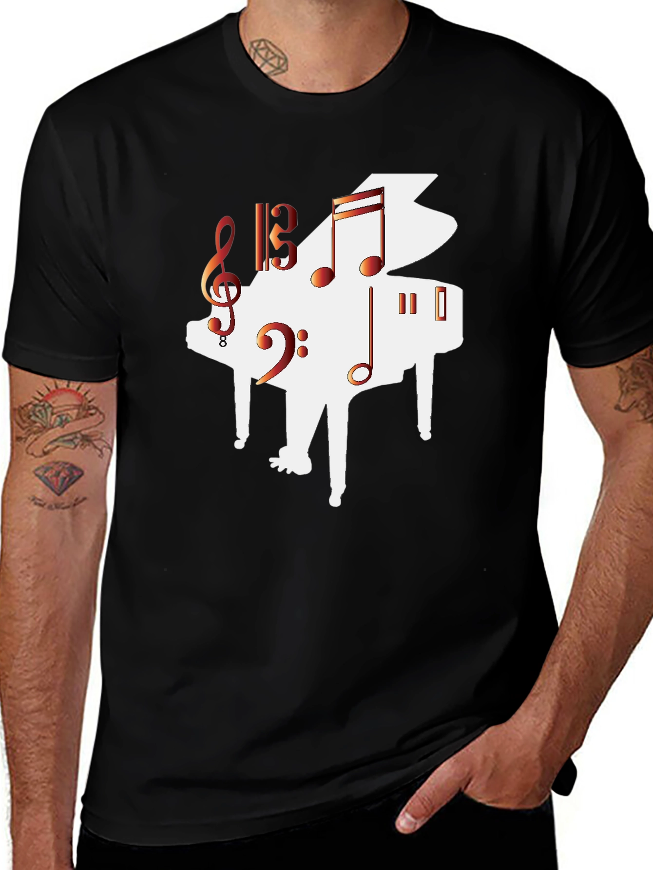 Piano Music Graphic Tee - Black Casual T-Shirt
