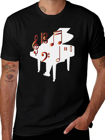 Piano Music Graphic Tee - Black Casual T-Shirt