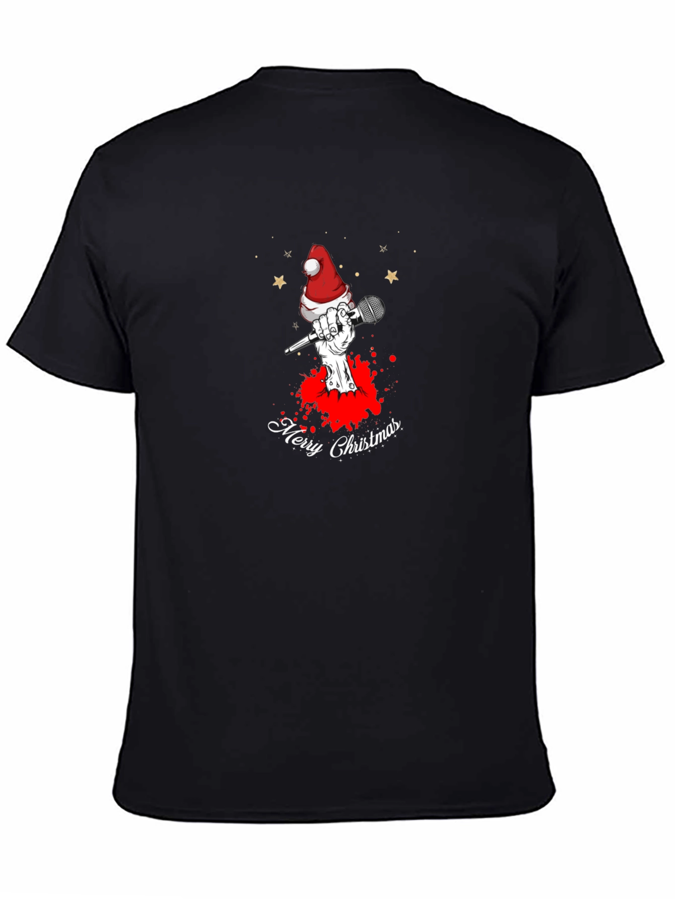 Merry Christmas Skeleton Hand Microphone Graphic Tee