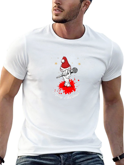 Merry Christmas Skeleton Hand Microphone Graphic Tee
