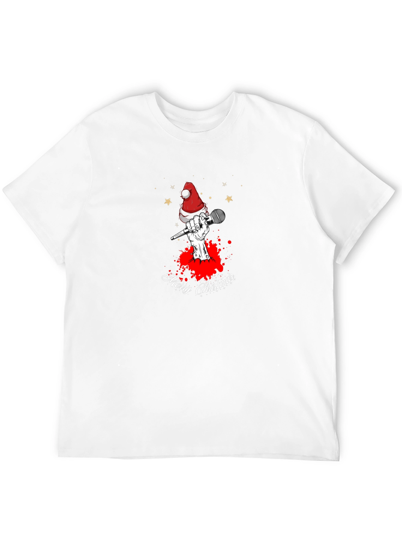 Merry Christmas Skeleton Hand Microphone Graphic Tee