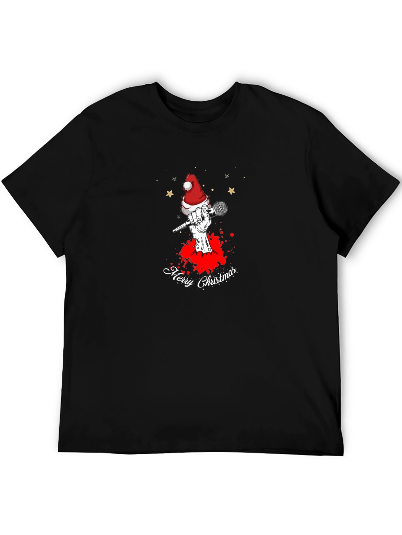 Merry Christmas Skeleton Hand Microphone Graphic Tee