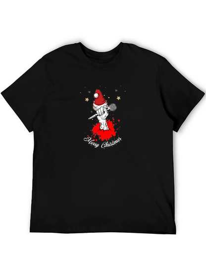 Merry Christmas Skeleton Hand Microphone Graphic Tee