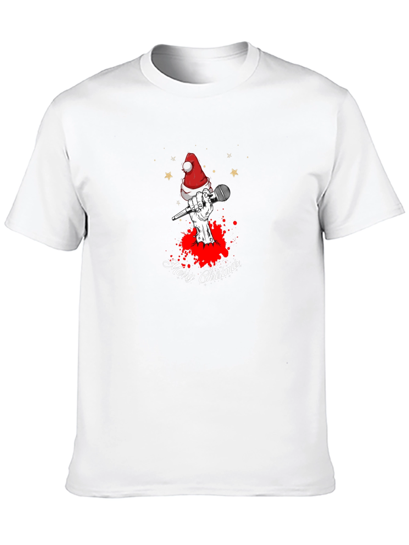 Merry Christmas Skeleton Hand Microphone Graphic Tee