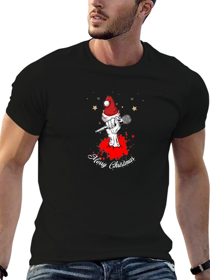 Merry Christmas Skeleton Hand Microphone Graphic Tee
