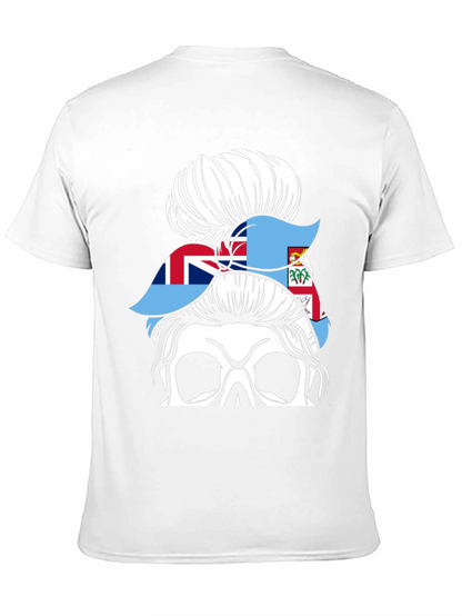 Fiji Flag Messy Bun Skull T-Shirt