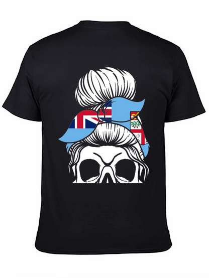 Fiji Flag Messy Bun Skull T-Shirt