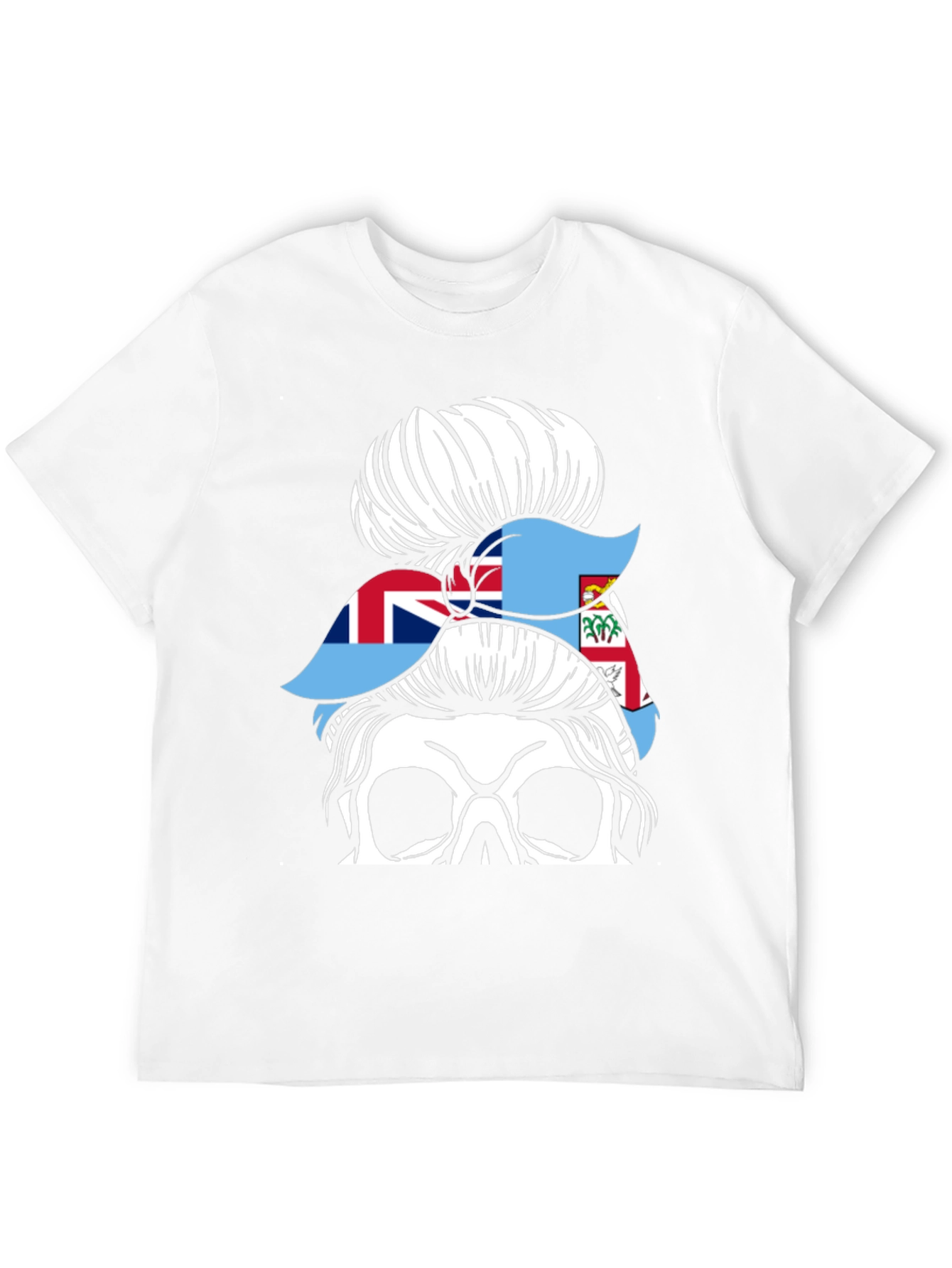 Fiji Flag Messy Bun Skull T-Shirt