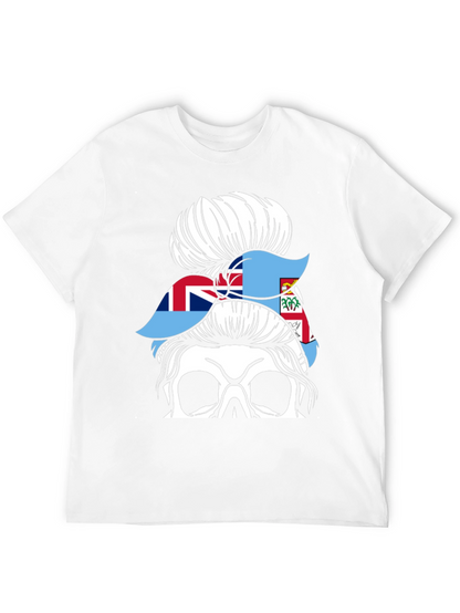 Fiji Flag Messy Bun Skull T-Shirt