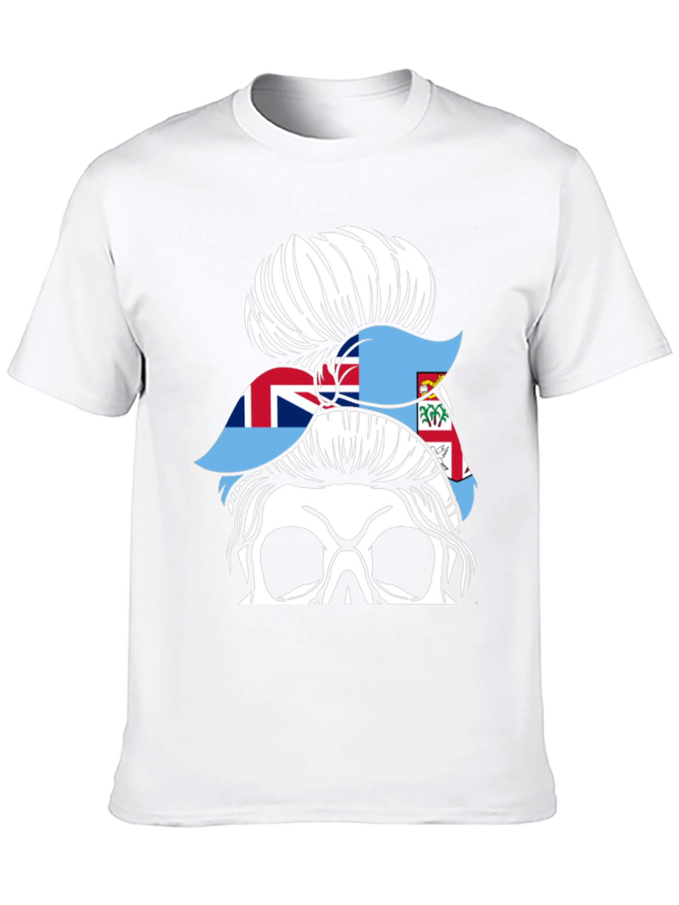 Fiji Flag Messy Bun Skull T-Shirt