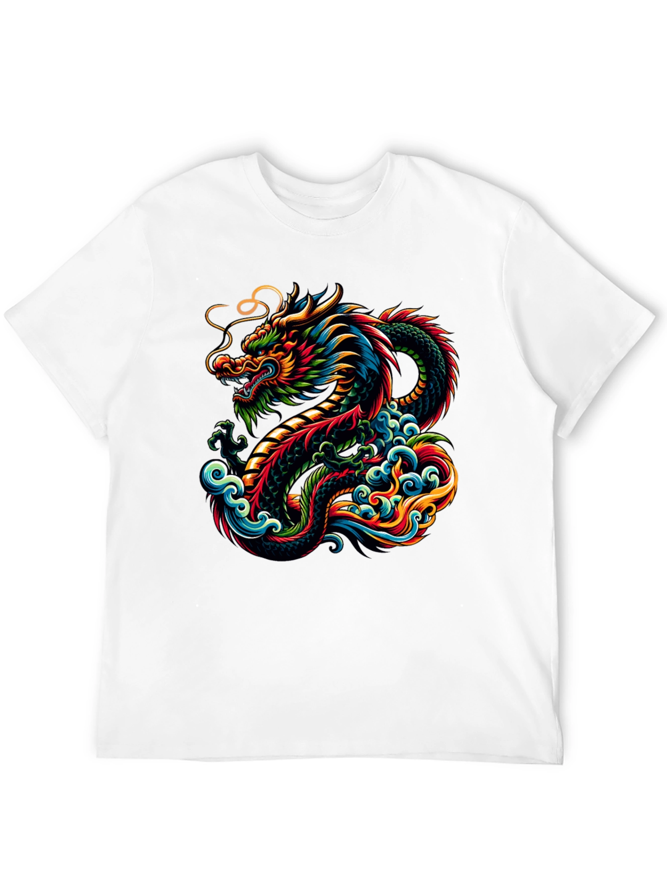 Vibrant Dragon Graphic Tee - Black Cotton T-Shirt