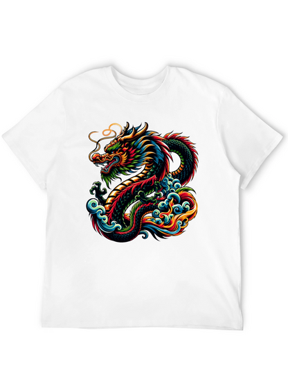 Vibrant Dragon Graphic Tee - Black Cotton T-Shirt