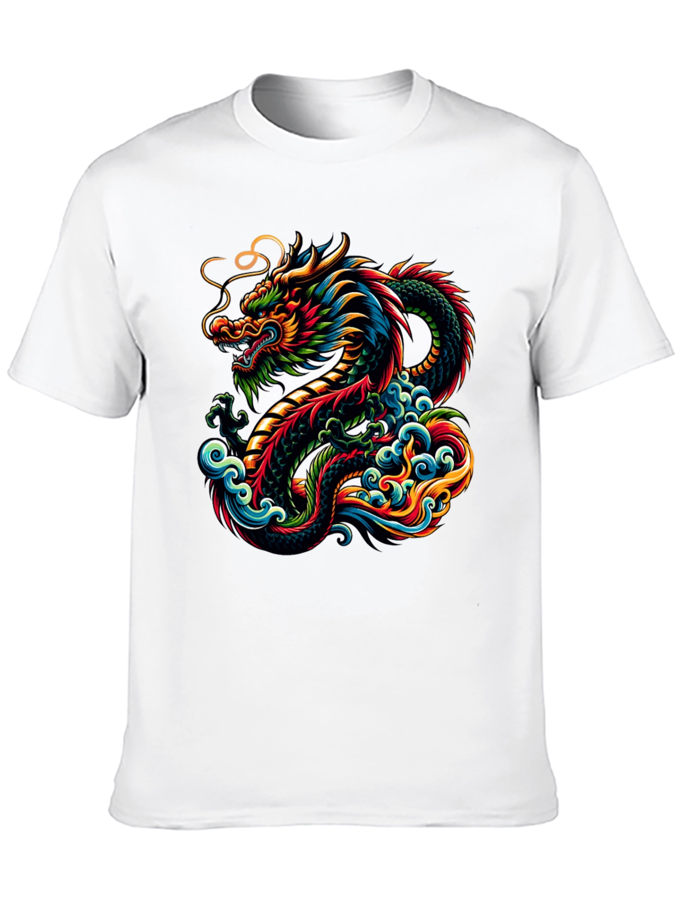 Vibrant Dragon Graphic Tee - Black Cotton T-Shirt