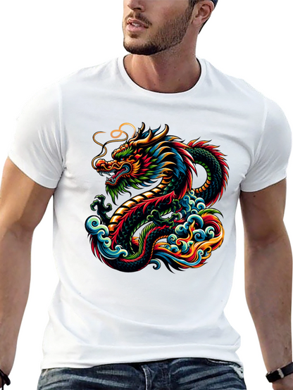 Vibrant Dragon Graphic Tee - Black Cotton T-Shirt
