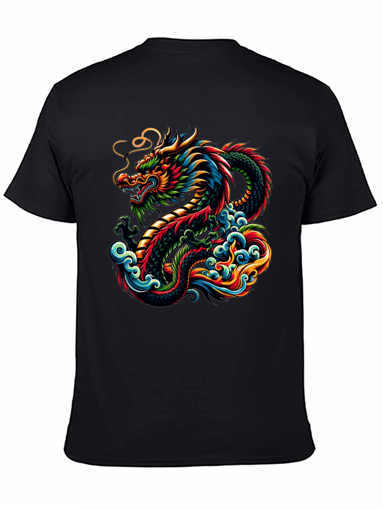 Vibrant Dragon Graphic Tee - Black Cotton T-Shirt