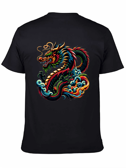 Vibrant Dragon Graphic Tee - Black Cotton T-Shirt