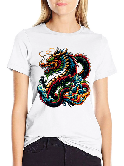 Vibrant Dragon Graphic Tee - Black Cotton T-Shirt