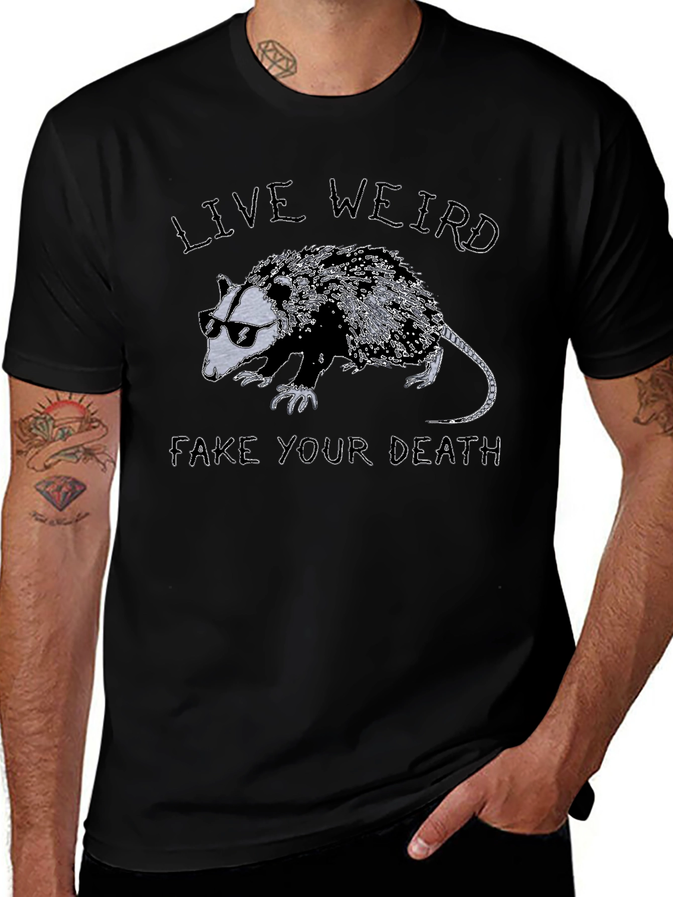 Live Weird Fake Your Death Opossum Graphic T-Shirt