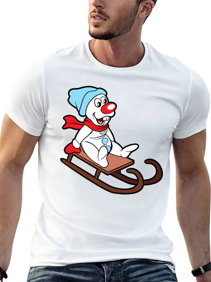 Frosty Sledding T-Shirt - Cartoon Snowman Design