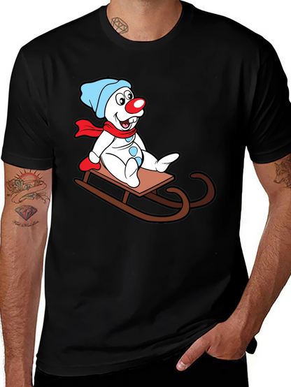 Frosty Sledding T-Shirt - Cartoon Snowman Design