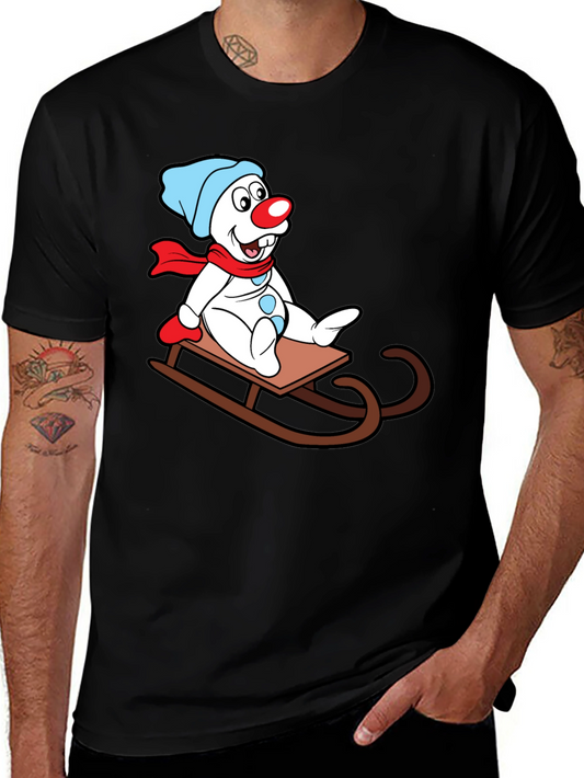 Frosty Sledding T-Shirt - Cartoon Snowman Design
