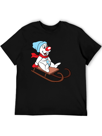 Frosty Sledding T-Shirt - Cartoon Snowman Design
