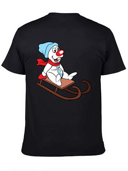 Frosty Sledding T-Shirt - Cartoon Snowman Design