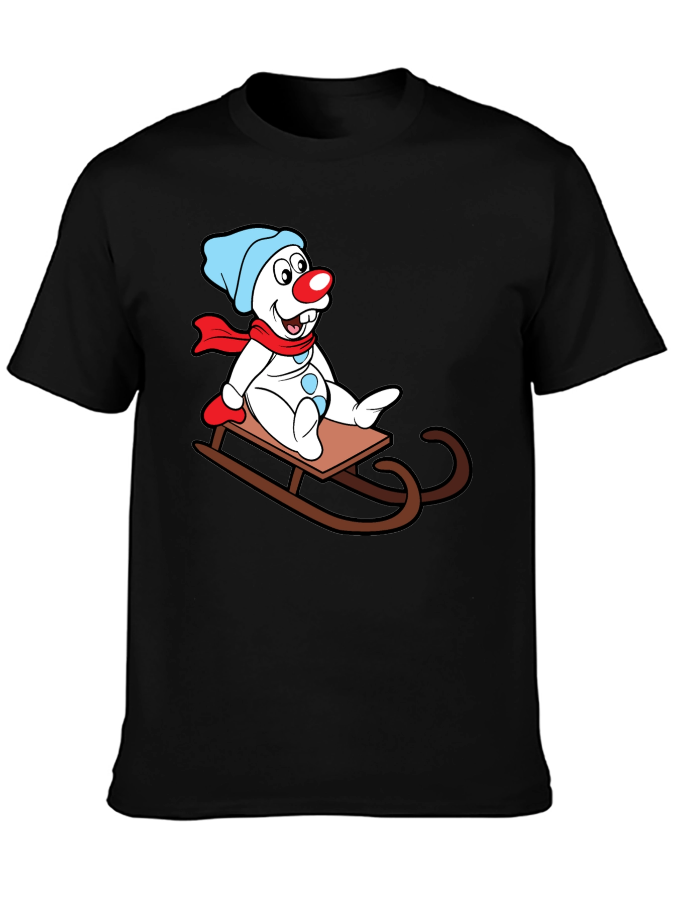 Frosty Sledding T-Shirt - Cartoon Snowman Design
