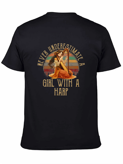 Never Underestimate A Girl With A Harp T-Shirt