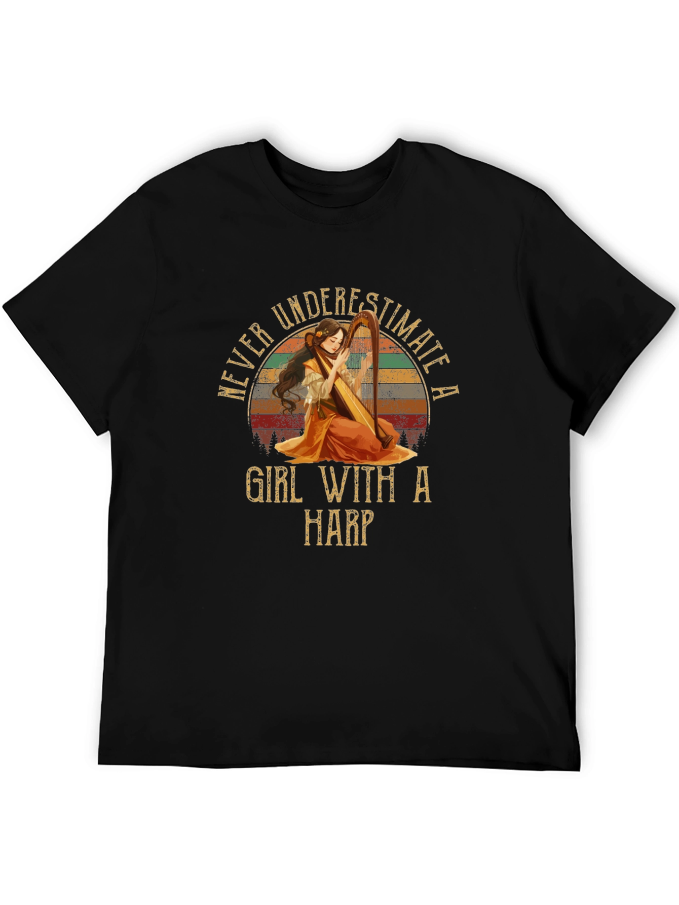 Never Underestimate A Girl With A Harp T-Shirt