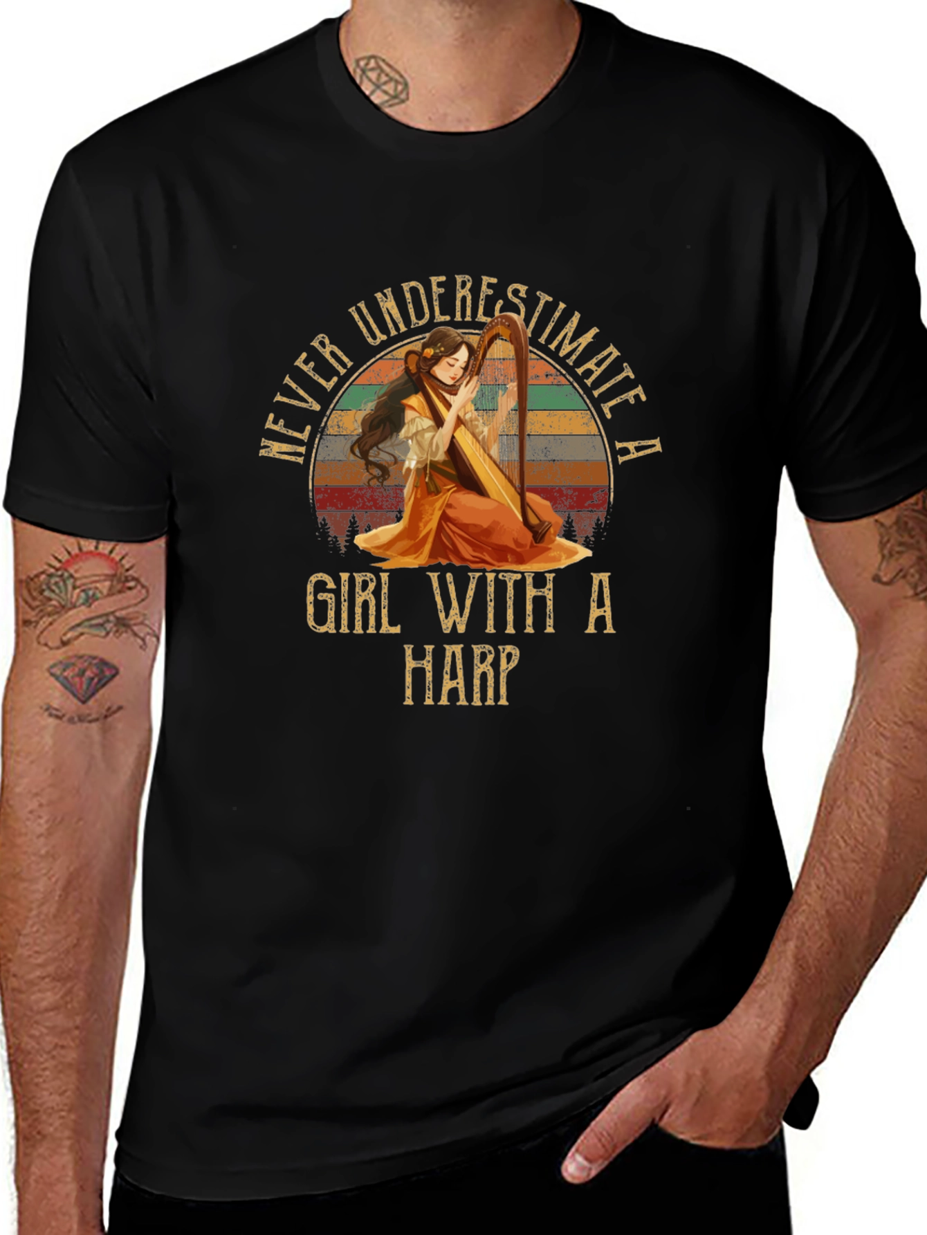 Never Underestimate A Girl With A Harp T-Shirt