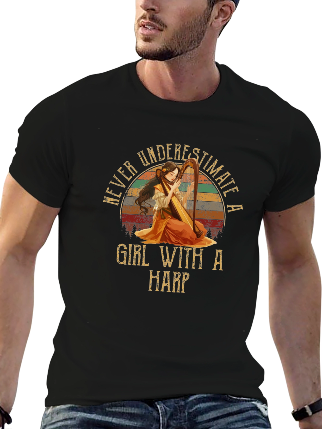 Never Underestimate A Girl With A Harp T-Shirt