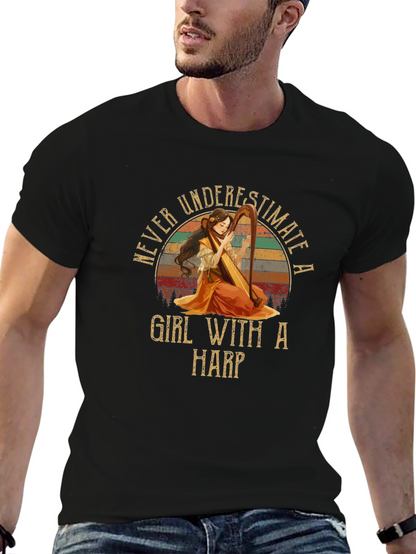Never Underestimate A Girl With A Harp T-Shirt