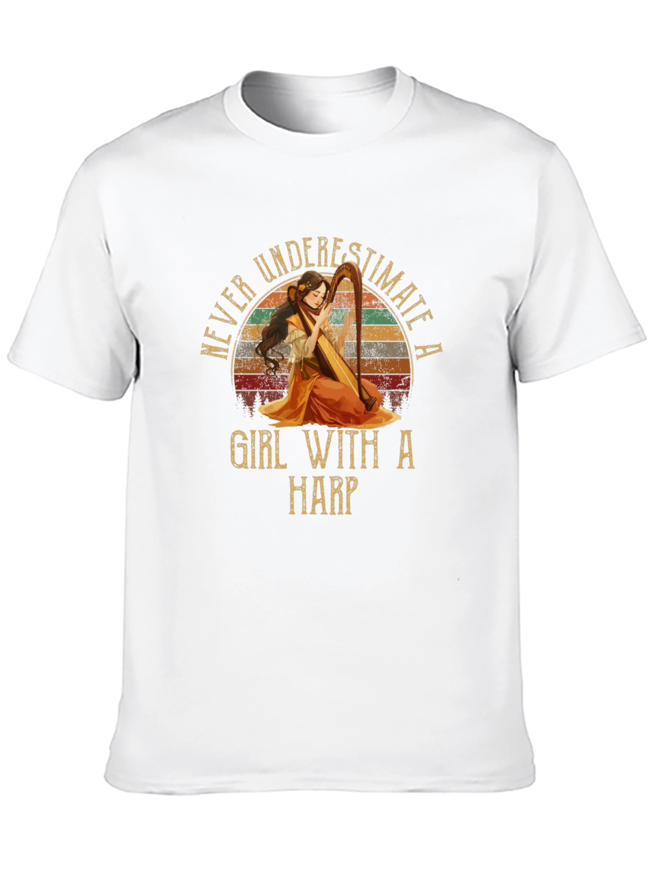 Never Underestimate A Girl With A Harp T-Shirt